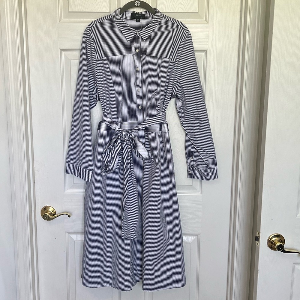 J. Crew Blue and White Striped Shirt Dress